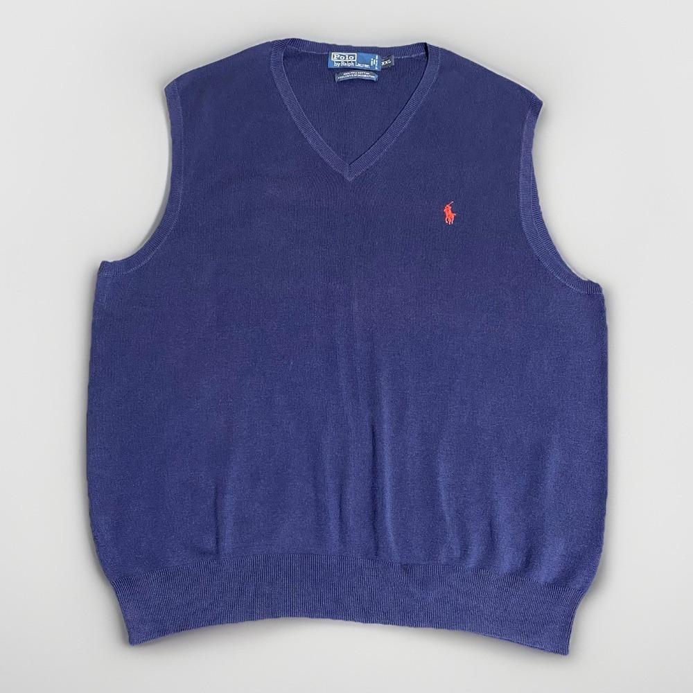 Polo Ralph Lauren Sweater Vest Navy Blue Mens Size XXL Pima Cotton V Neck Golf